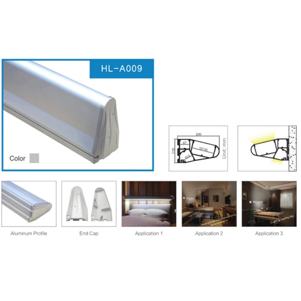 HL-A009 Aluminum Profile - Inner Width 47mm(1.85inch) - LED Strip Anodizing Extrusion Channel
